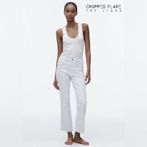 Cropped flared white denim